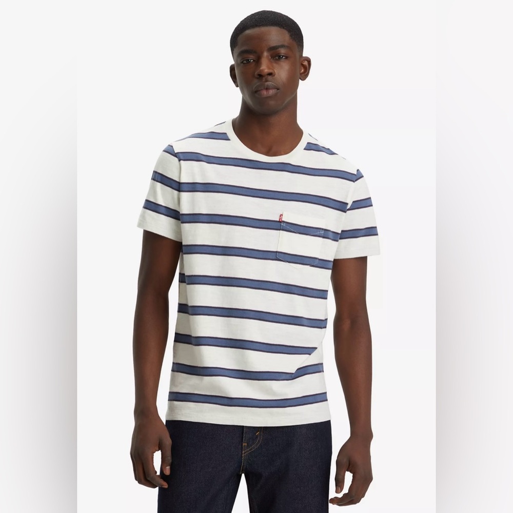 NWT Levi’s Men’s Classic Pocket T-Shirt Medium M - Blue White Stripes NEW Tee